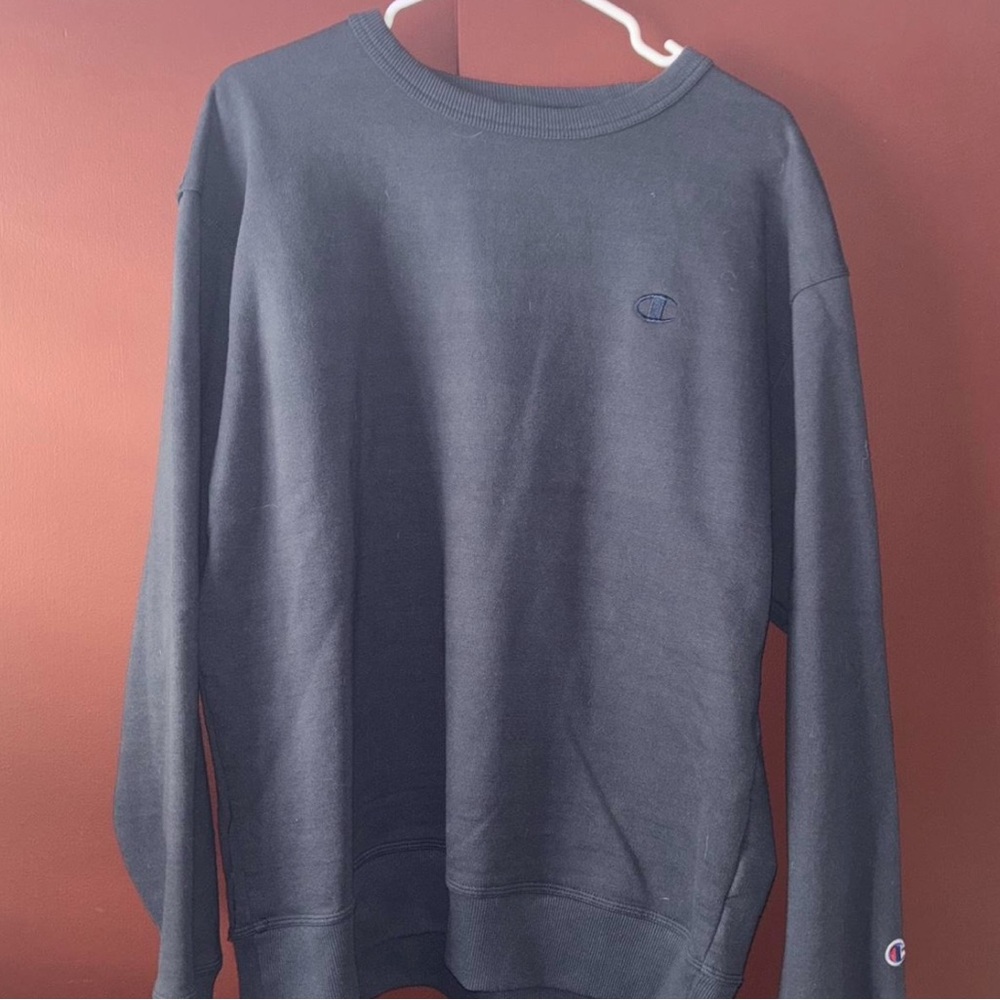 Champion Black Crewneck Sweater Ribbed Cuffs